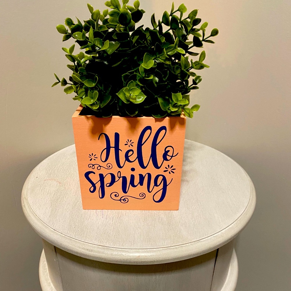 Wood Hello Spring Easter Coral Box 5x5 Decor